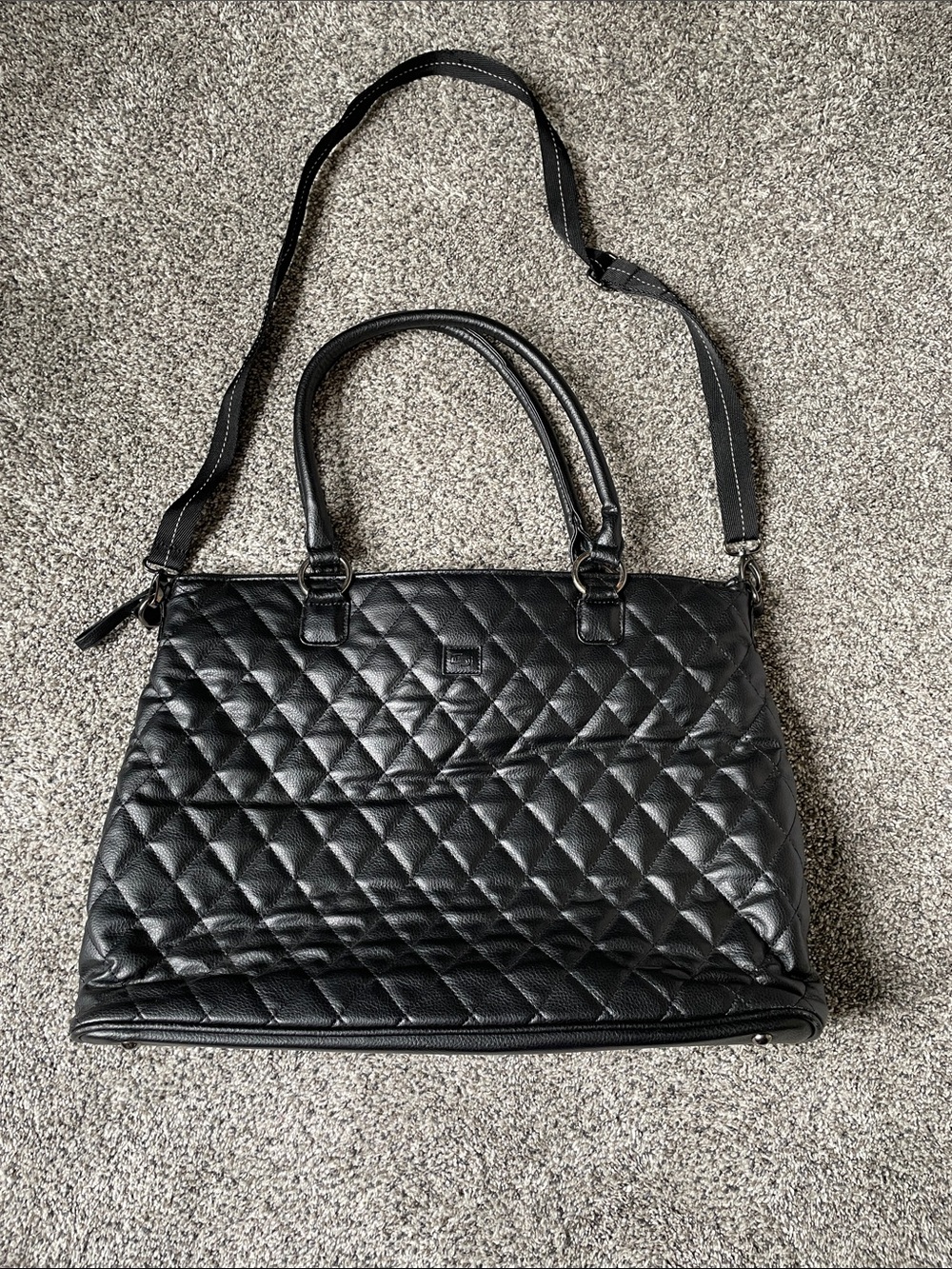 SOLO Quilted Black Women's Tote Bag with Adjustable Strap